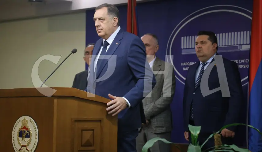 The President of Republika Srpska Milorad Dodik at a press conference in Banja Luka.