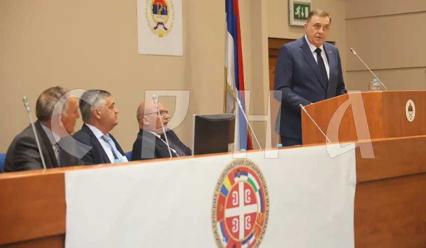 BANJA LUKA, APRIL 25 /SRNA/ - The President of Republika Srpska Milorad Dodik while speaking at the Conference of Serb national organisations from the countries of the region.