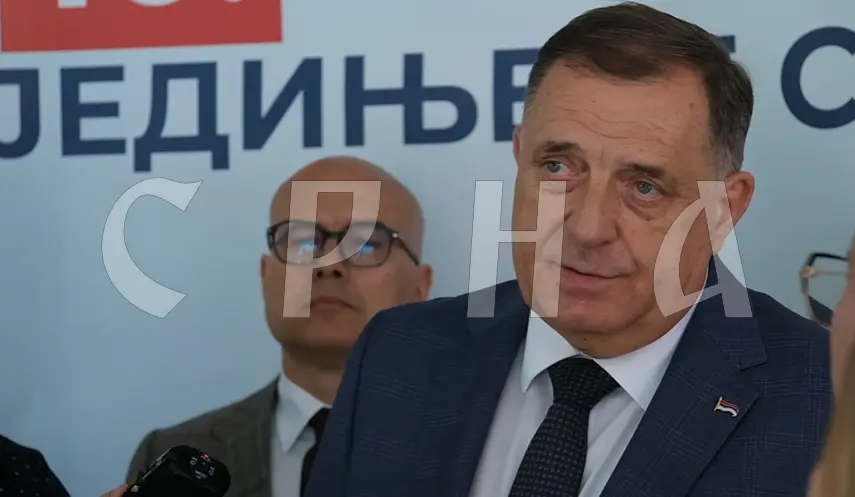 Republika Srpska President Milorad Dodik adressing the press in Banja Luka.