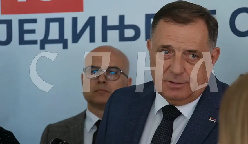 Republika Srpska President Milorad Dodik adressing the press in Banja Luka.