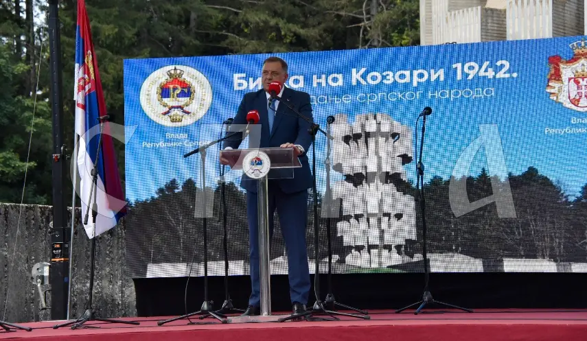 Republika Srpska President Milorad Dodik while speaking at a ceremony marking the 83rd anniversary of the Battle of Kozara.