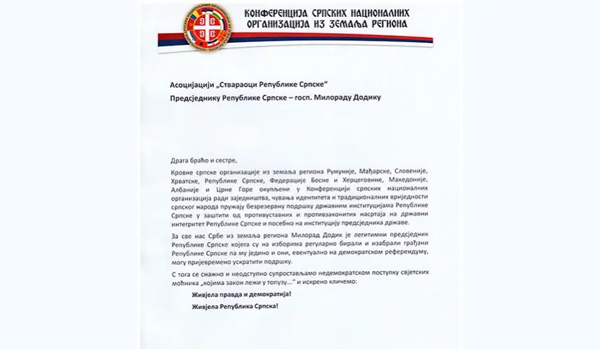 FOR ALL SERBS IN THE REGION, DODIK IS THE LEGITIMATE PRESIDENT OF REPUBLIKA SRPSKA