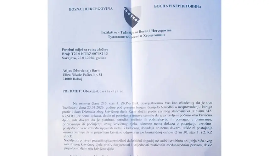 ATIJAS: THE KILLING OF THREE CIVILIANS IS NOT CONSIDERED A CRIME BY PROSECUTOR'S OFFICE OF BiH