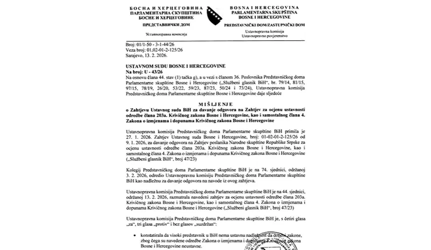 VERDICT AGAINST CHRISTIAN SCHMIDT IS HOUSE OF REPRESENTATIVES' CONSTITUTIONAL - LEGAL COMMISSION'S OPINION