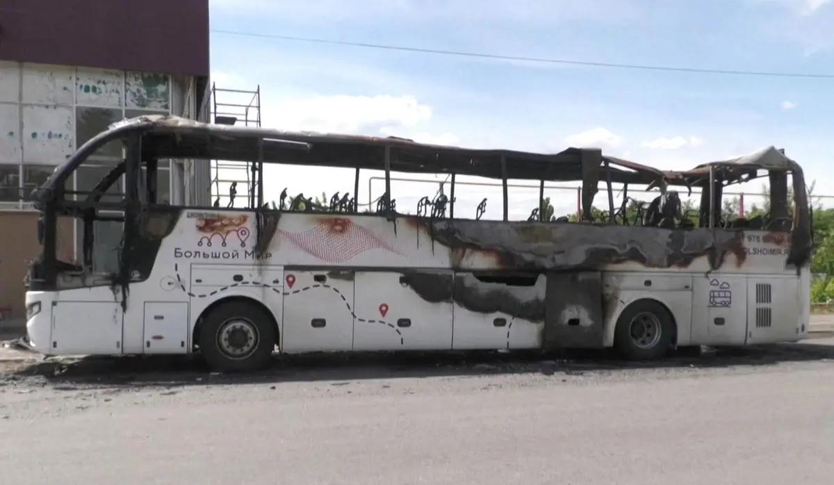 UKRAINIAN DRONE HITS BUS, EIGHT INJURED