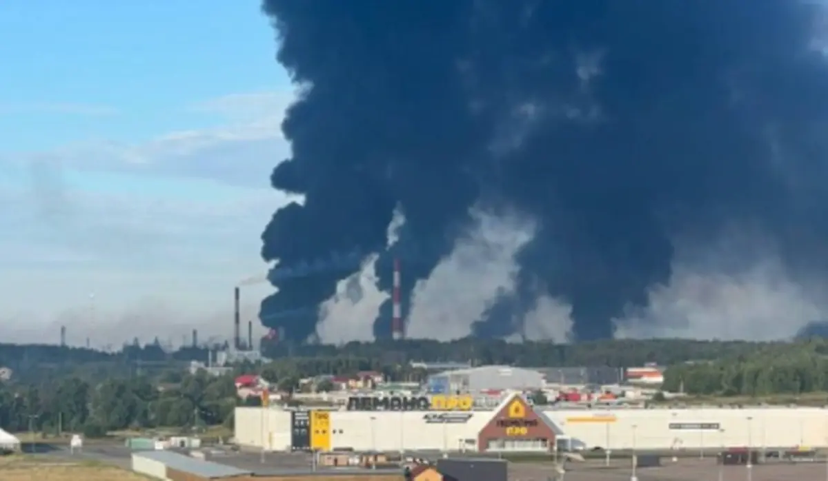 OIL TANKS CATCH FIRE AFTER DRONE DEBRIS FALLS