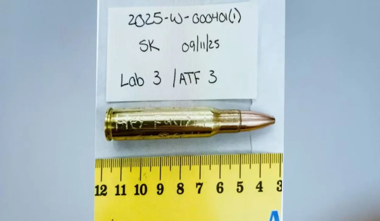 ENGRAVING ON BULLET PROOF THAT CHARLIE KIRK WAS KILLED OVER POLITICAL VIEWS