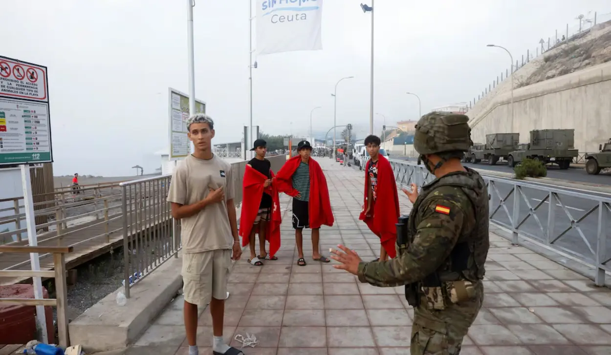 MOROCCAN AUTHORITIES BUILDING BARRIER NEAR CEUTA