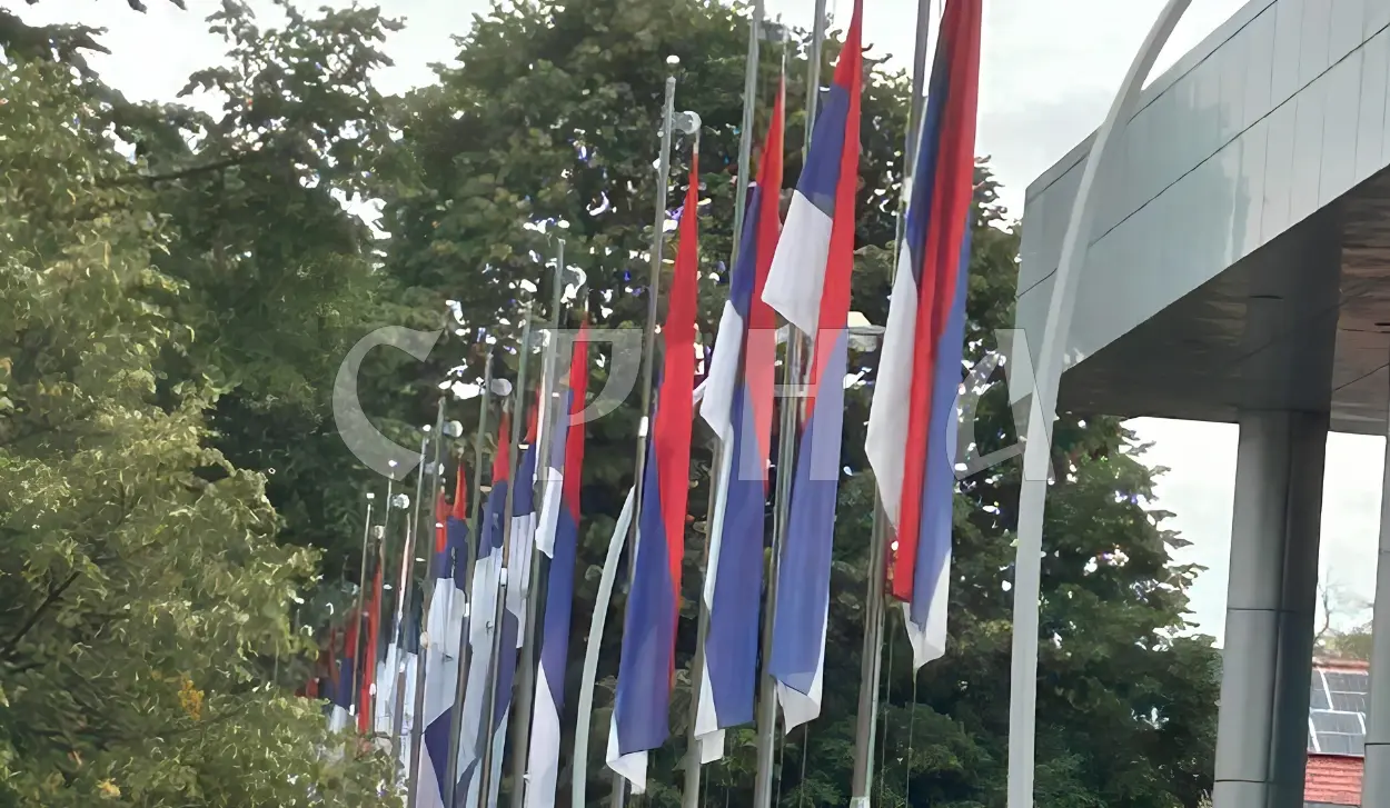 BANJA LUKA STREETS DECORATED WITH FLAGS OF REPUBLIKA SRPSKA AND SERBIA