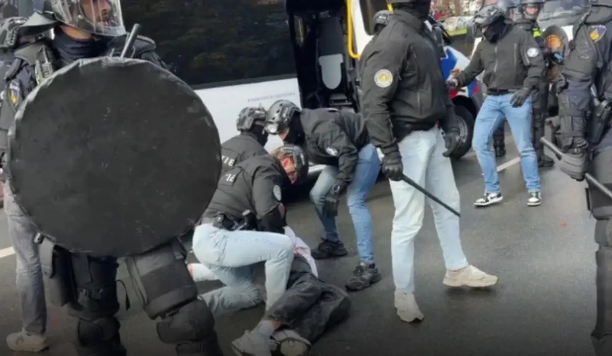 ALBANIANS CLASH WITH DUTCH POLICE