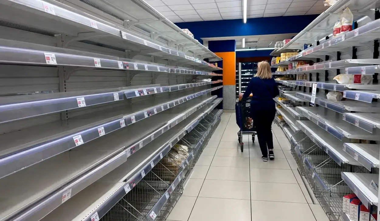 SUPERMARKET SHELVES EMPTY AS FUEL RUNS OUT AT PETROL STATIONS