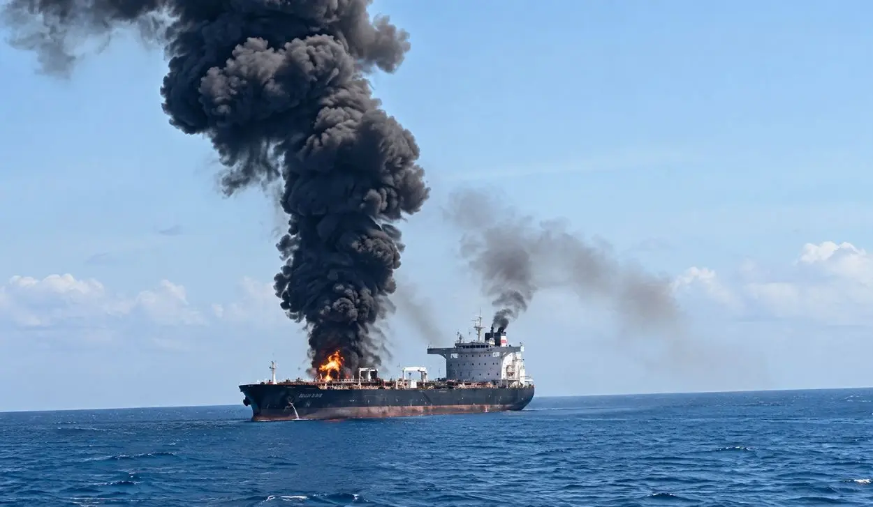 TANKER STRIKES NAVAL MINES