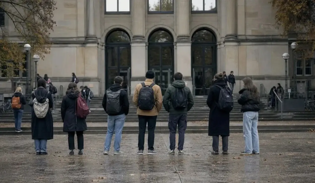 PROTESTERS BLOCK ENTRANCE TO UNIVERSITY IN BERLIN